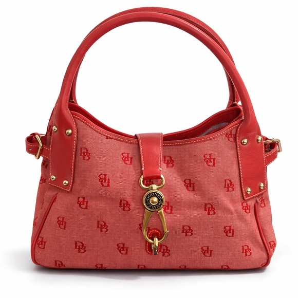 Dooney & Bourke Handbags - Dooney & Bourke Belvedere Leather and Canvas Handbag/Satchel - Red